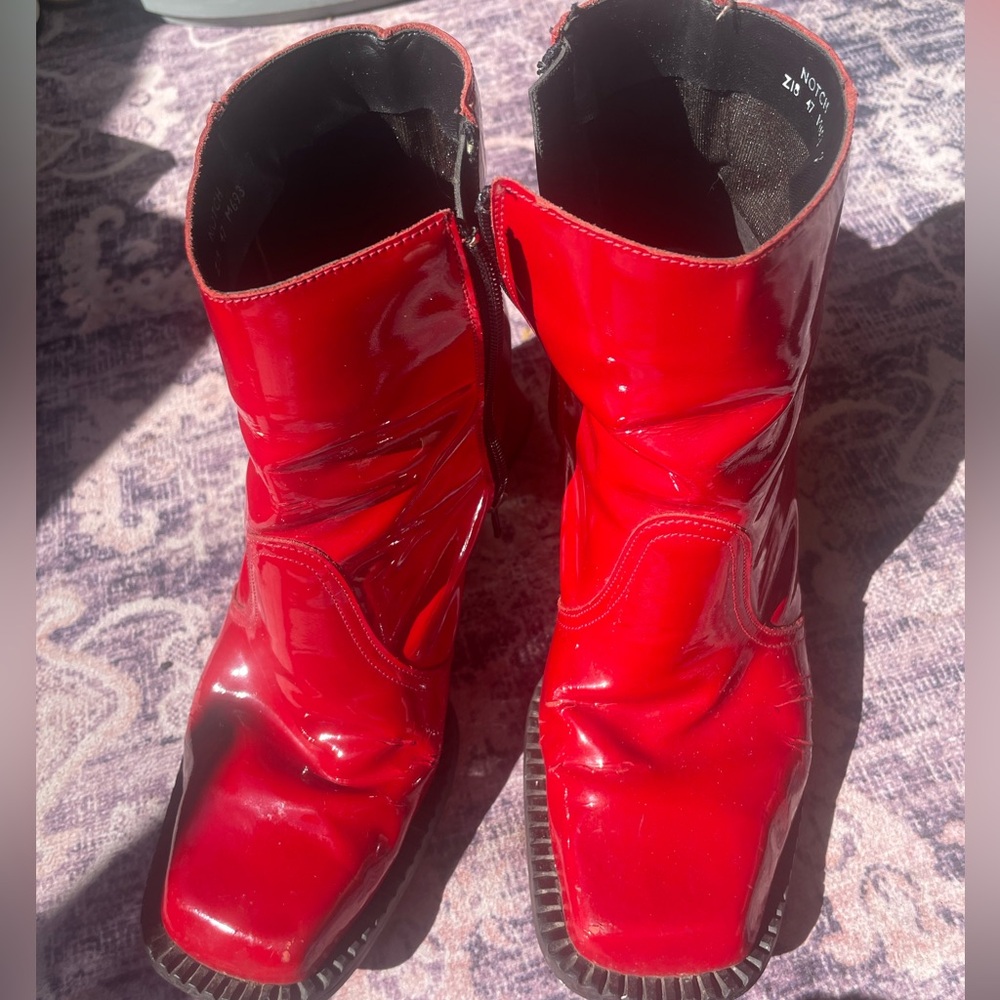 Fluevog red ankle boots. Says size 7 but fit like size 8.